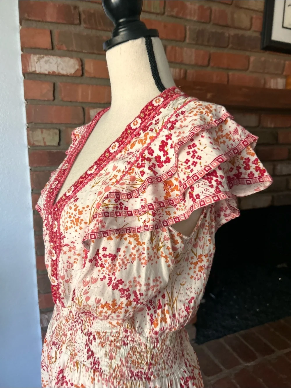 Poupette St. Barth Camila Mini Dress in White Pink Tulipe Print Sz L
